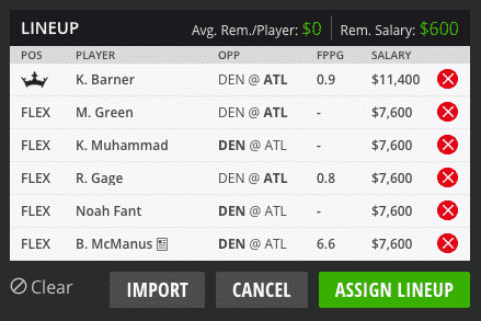 sean dfs lineup hall of fame game