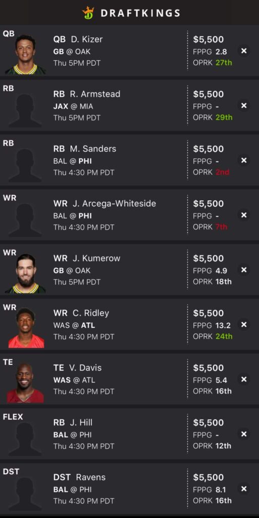 draftkings nfl picks week 3