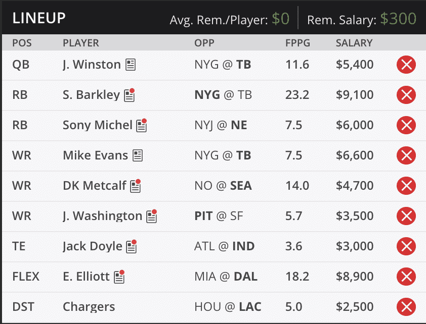 ryans week three draft kings lineup