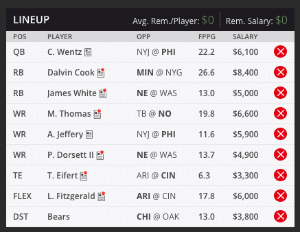 seans draft king week five lineup