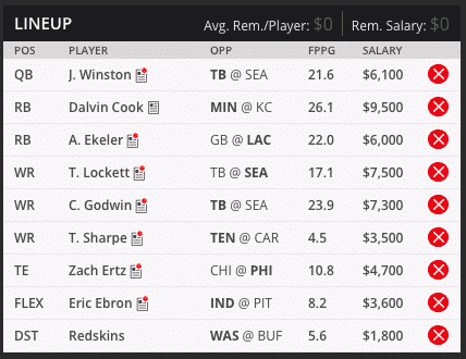 seans week nine draft kings lineup