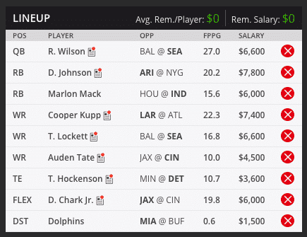 sean's week seven draft kings lineup