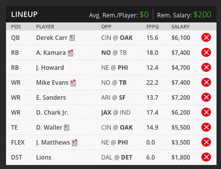 seans week eleven draft kings lineup