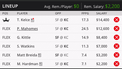 Seans Super Bowl Draft Kings Lineup