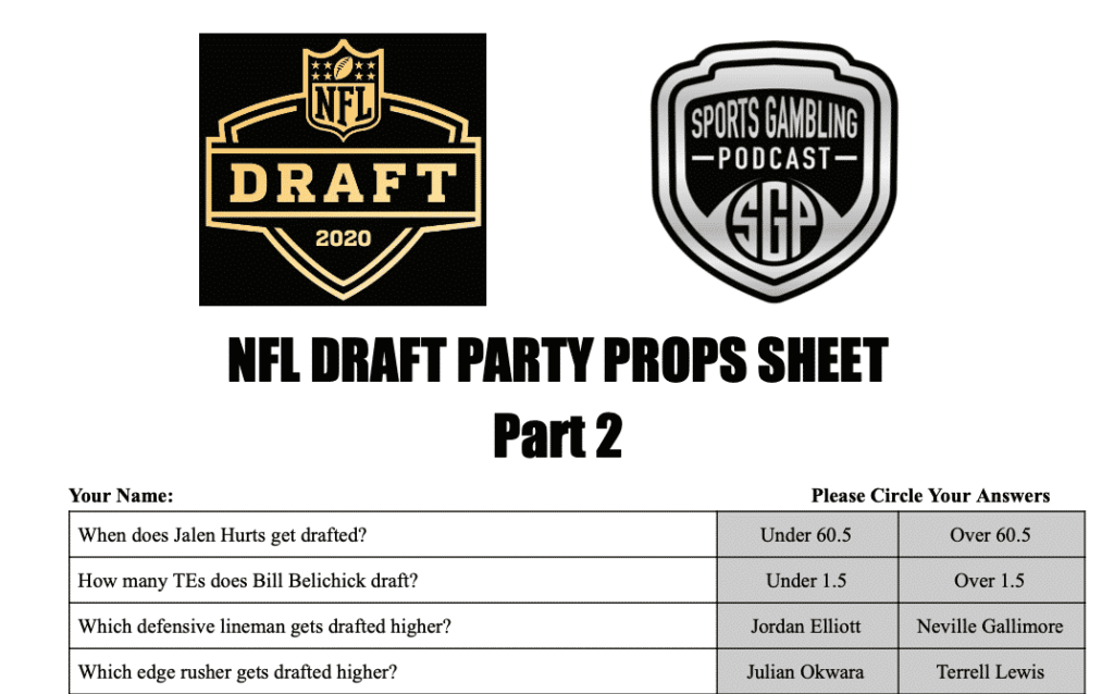 Printable NFL Draft 2020 Party Props Sheet Part 2 for Friday and Saturday