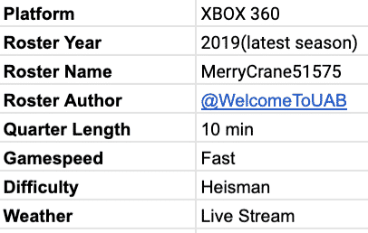 college football tournament roster settings