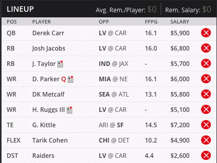 derrick carr draft kings millionaire maker lineup