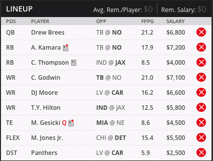 drew brees draft kings millionaire maker lineup