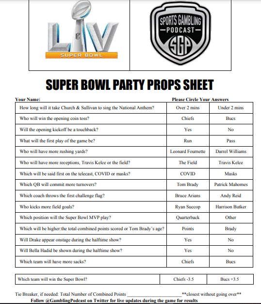 Super Bowl Prop Bets 2025 Sheet