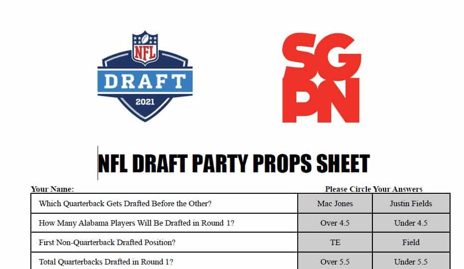 Printable NFL 2021 Draft Party Props Sheet