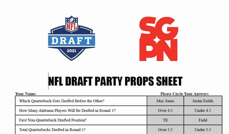Printable NFL 2021 Draft Party Props Sheet