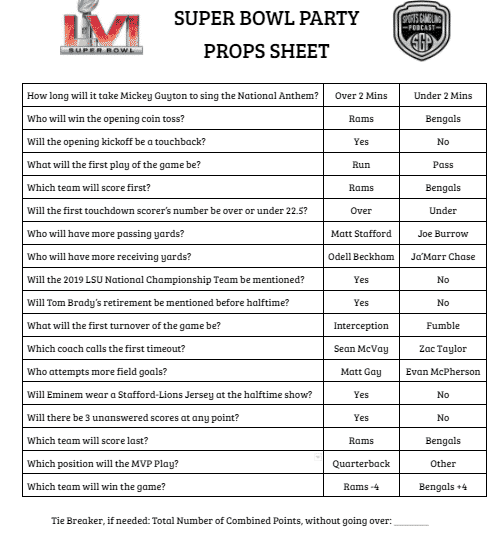 Printable Super Bowl LVI Party Prop Sheet