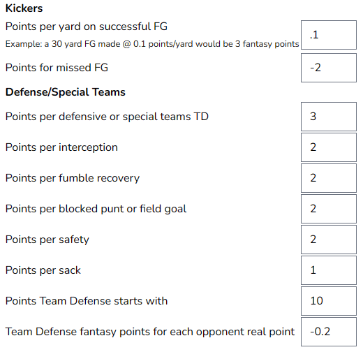 XFL fantasy football defensive scoring