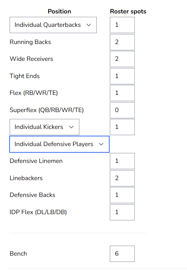 xfl fantasy football player positions