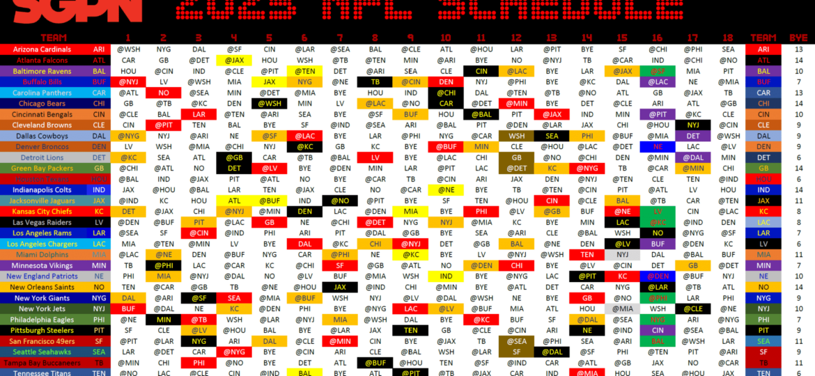 2023 NFL Schedule Grid from SGPN