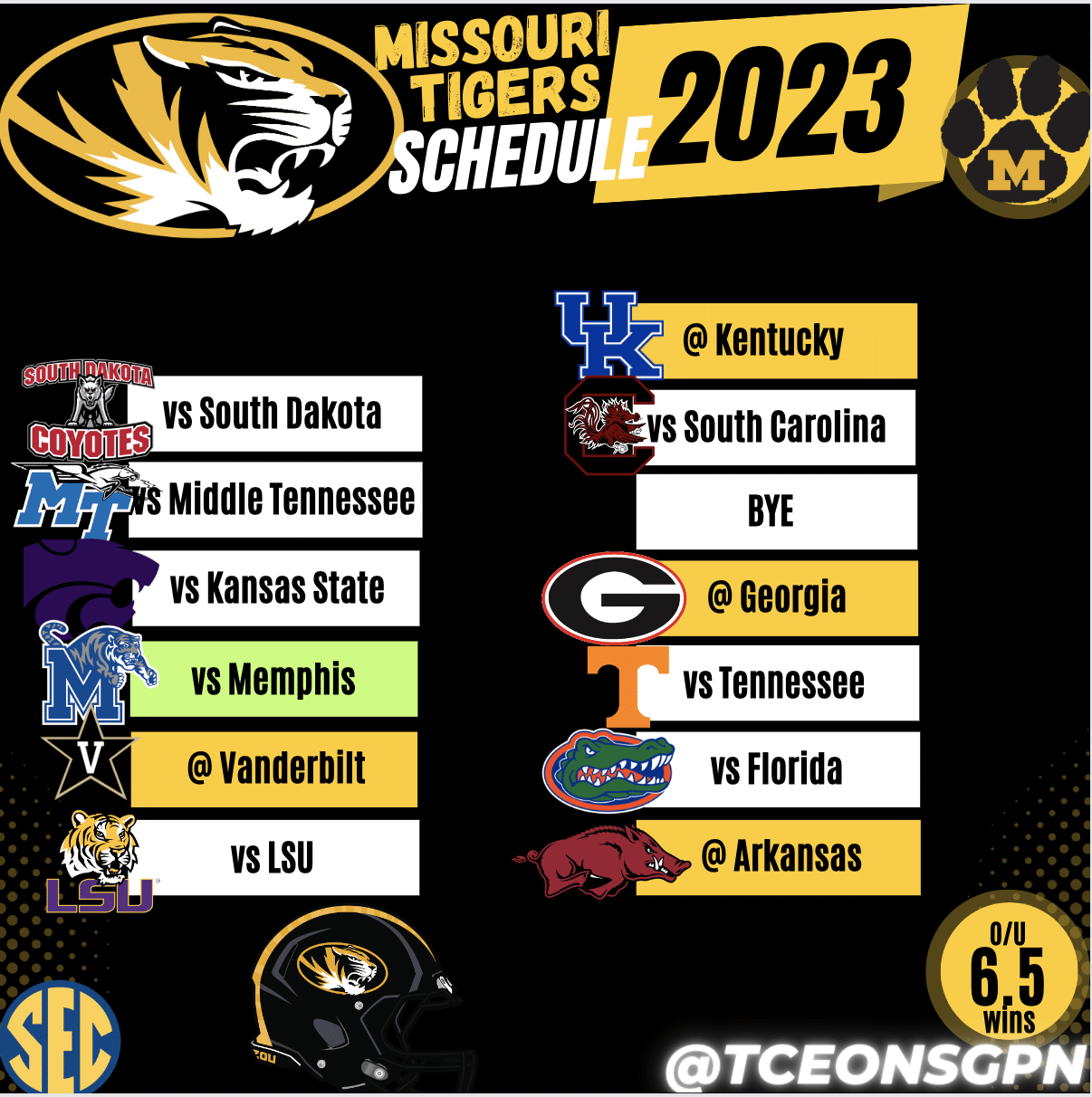 Missouri Tigers 2023 Football Schedule