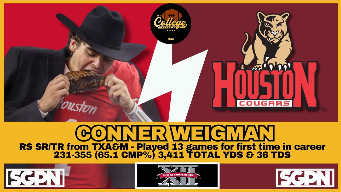 Conner Weigman Houston Quarterback Stats Conner Weigman Houston quarterback: 3,411 total yards and 36 touchdowns in 2025