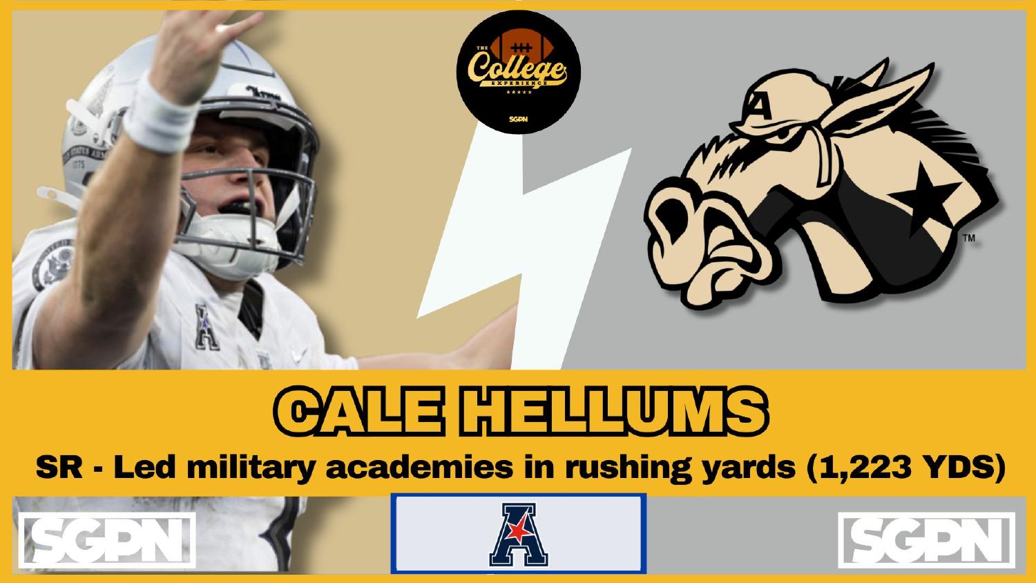 Army Black Knights Quarterback Cale Hellums Army Black Knights quarterback Cale Hellums entering 2026 after leading military academies with 1,223 rushing yards