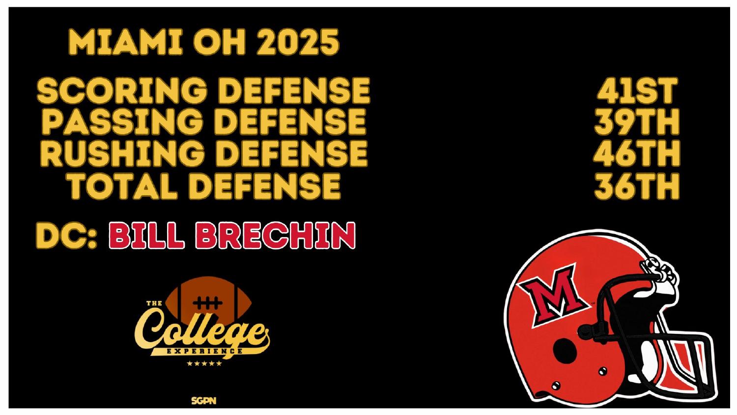 Miami (OH) RedHawks 2025 defense ranked 36th total and 41st scoring under coordinator Bill Brechin
