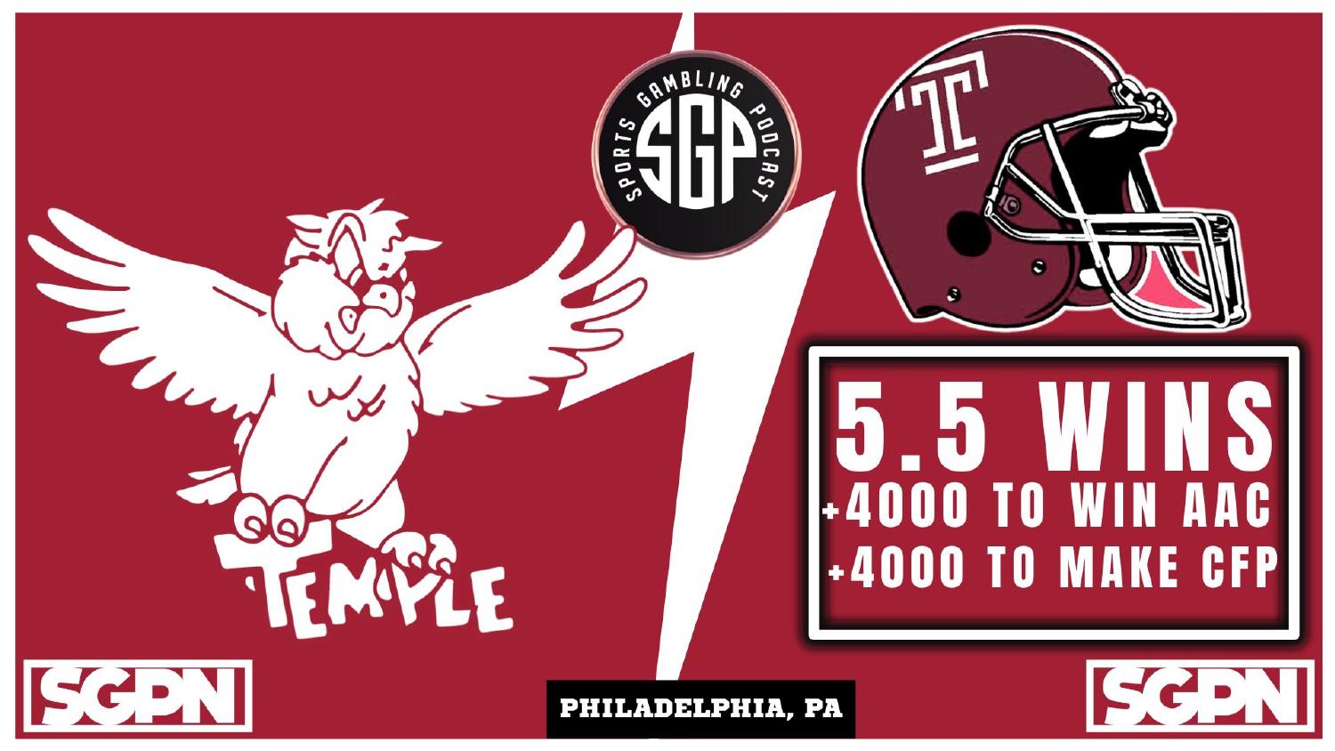 Temple Owls 2026 Win Total Temple Owls 2026 win total set at 5.5 with plus 4000 American and plus 4000 College Football Playoff odds