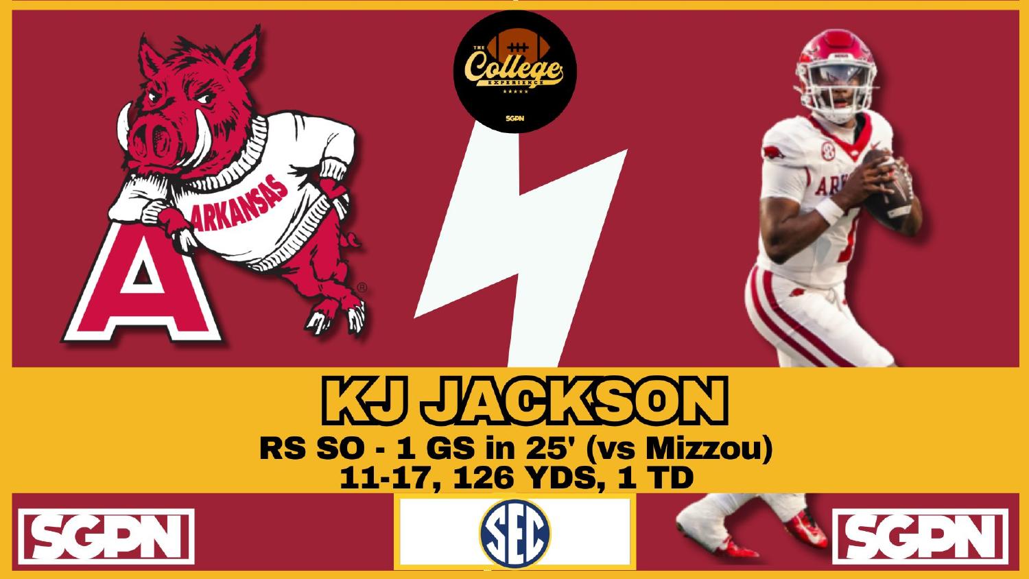 Arkansas Razorbacks Quarterback KJ Jackson Arkansas Razorbacks quarterback KJ Jackson a redshirt sophomore who started once at Missouri in 2025