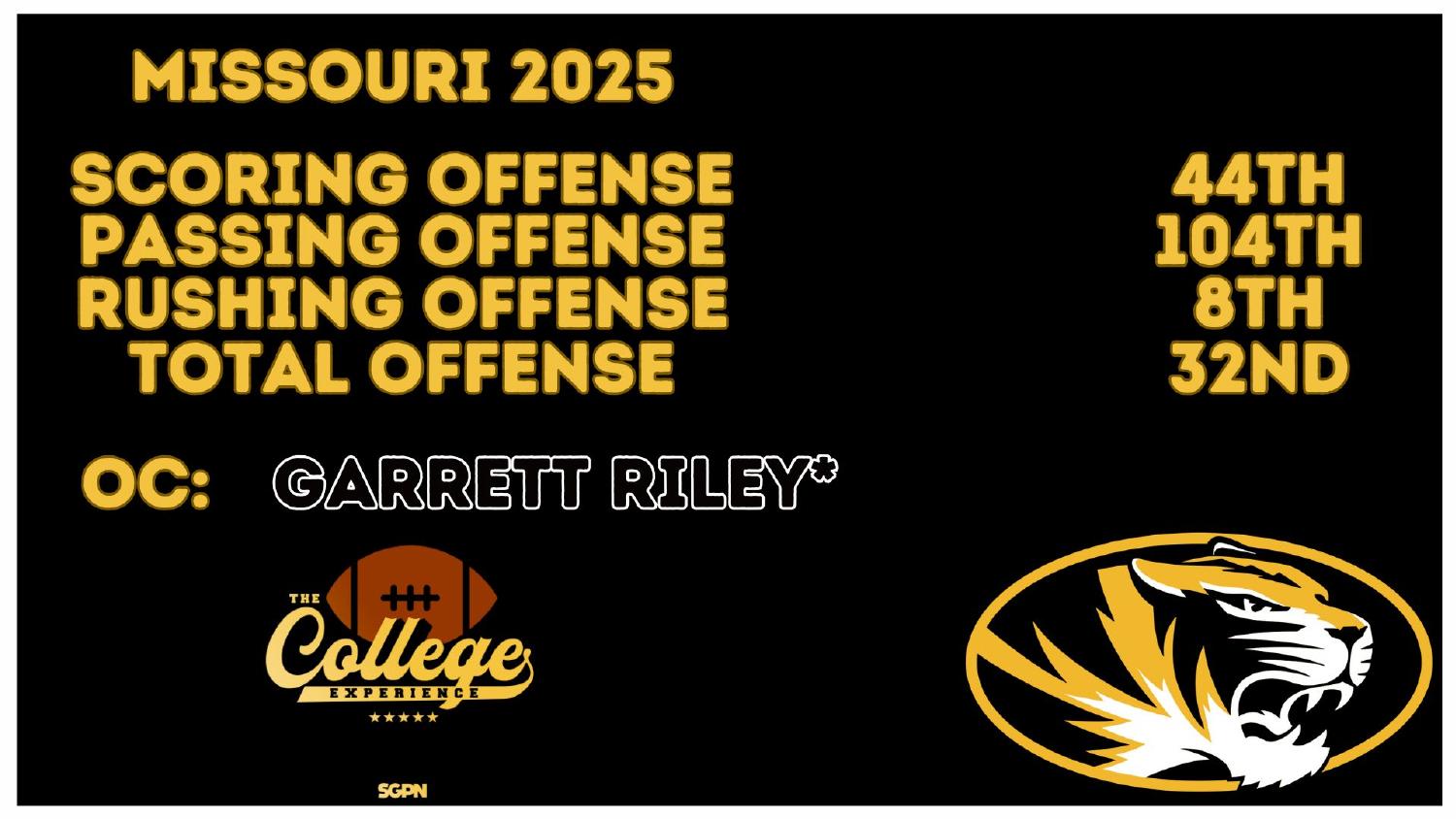 Missouri Tigers 2025 offense ranked 32nd total and 8th rushing under coordinator Garrett Riley