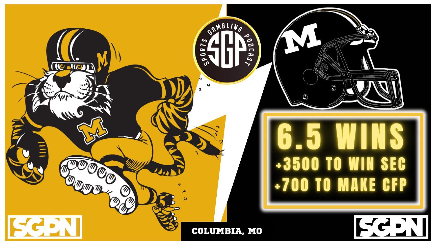 Missouri Tigers 2026 win total set at 6.5 with plus 3500 SEC and plus 700 CFP odds
