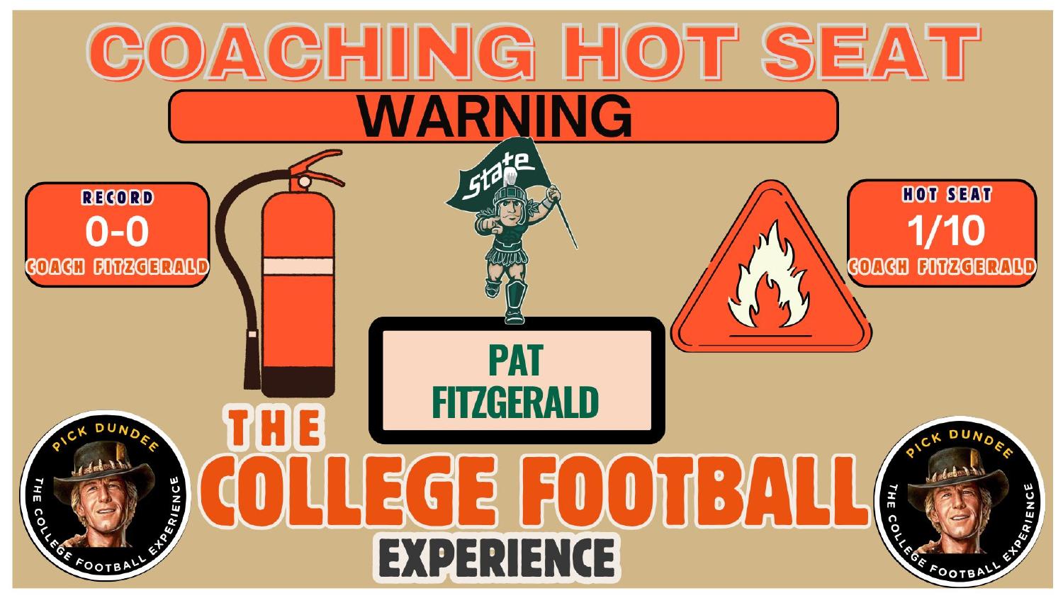 Pat Fitzgerald Michigan State Coaching Hot Seat Pat Fitzgerald Michigan State coaching hot seat rated 1 out of 10 entering year one on a 0-0 record