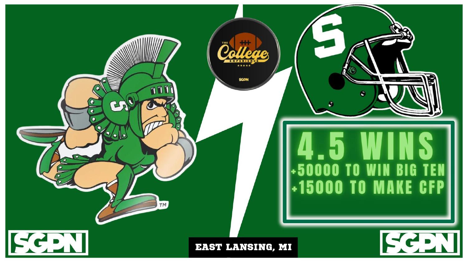 Michigan State Spartans 2026 Win Total Michigan State Spartans 2026 win total set at 4.5 with plus 50000 Big Ten and plus 15000 College Football Playoff odds