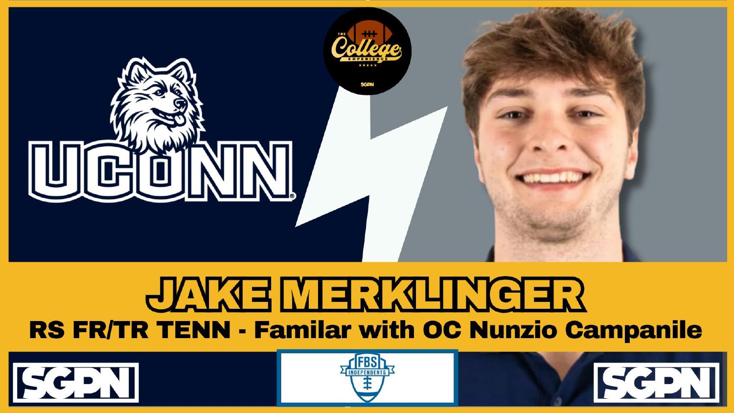 UConn Huskies Quarterback Jake Merklinger UConn Huskies quarterback Jake Merklinger transfers in from Tennessee familiar with coordinator Nunzio Campanile