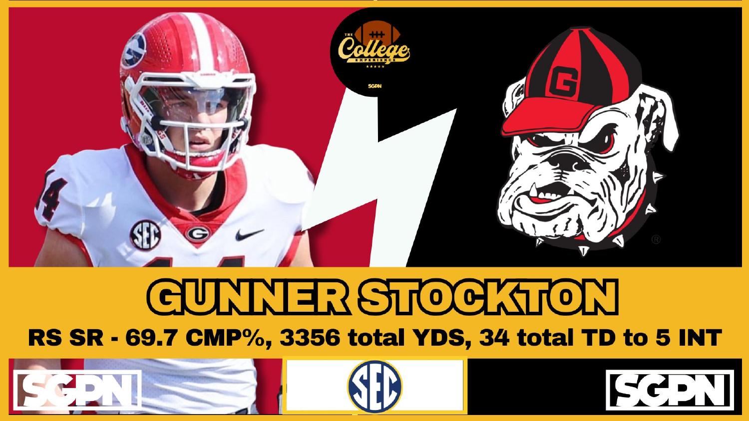 Georgia Bulldogs Quarterback Gunner Stockton Georgia Bulldogs quarterback Gunner Stockton entering 2026 after 3,356 total yards, 34 touchdowns and 5 interceptions