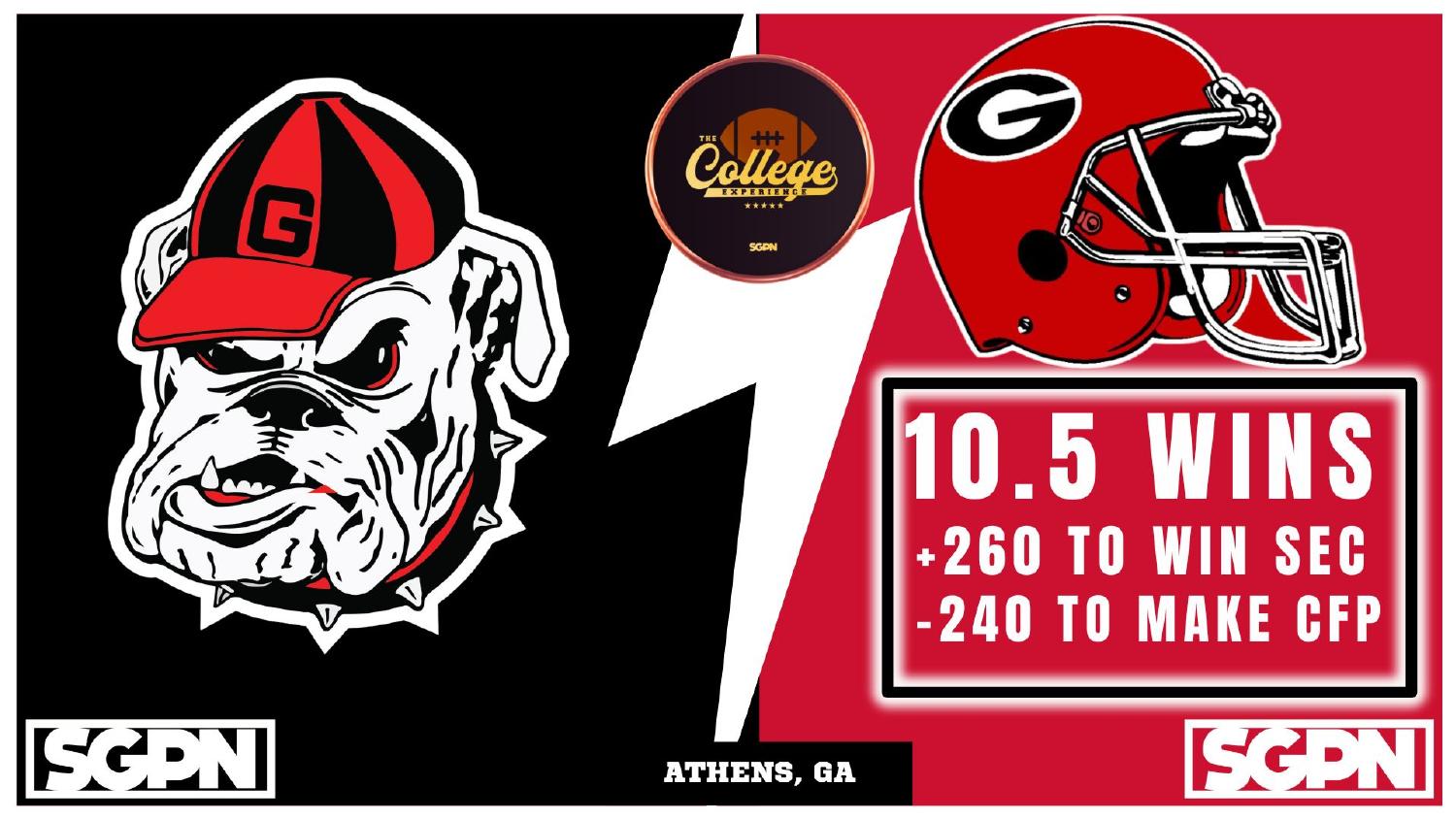 Georgia Bulldogs 2026 Win Total Georgia Bulldogs 2026 preview win total set at 10.5 with plus 260 SEC and minus 240 College Football Playoff odds
