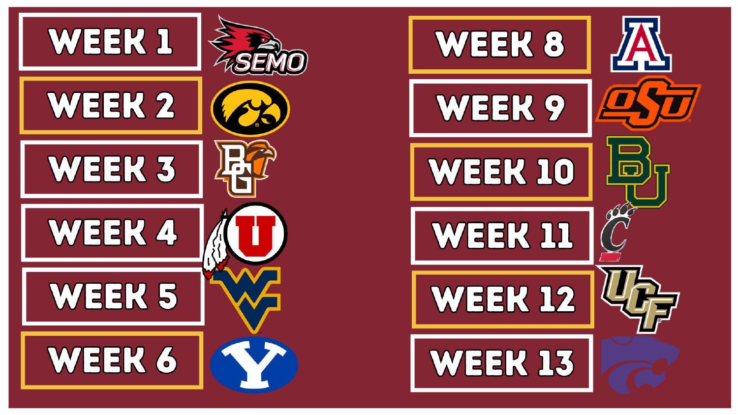 Iowa State Cyclones 2026 Schedule Iowa State Cyclones 2026 Big 12 schedule week by week from SE Missouri State to the Farmageddon finale
