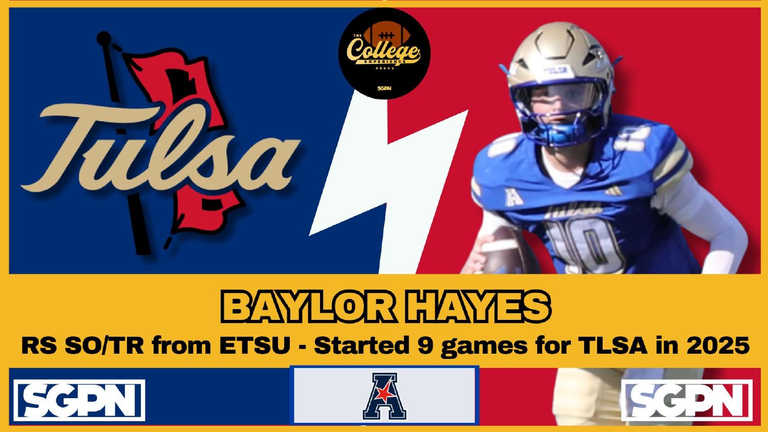 Tulsa Golden Hurricane Quarterback Baylor Hayes Tulsa Golden Hurricane quarterback Baylor Hayes entering 2026 after starting nine games as an East Tennessee State transfer