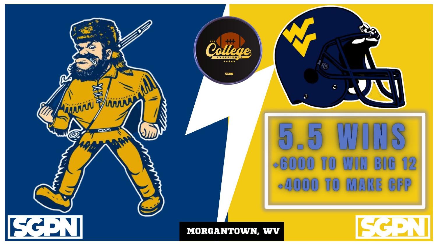 West Virginia Mountaineers 2026 Win Total West Virginia Mountaineers 2026 win total set at 5.5 with plus 6000 Big 12 and plus 4000 CFP odds