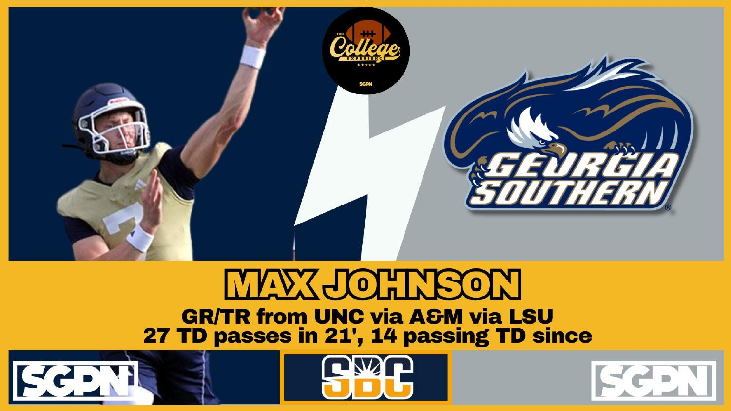 Georgia Southern Eagles Quarterback Max Johnson Georgia Southern Eagles quarterback Max Johnson a graduate transfer from North Carolina by way of Texas A&M and LSU