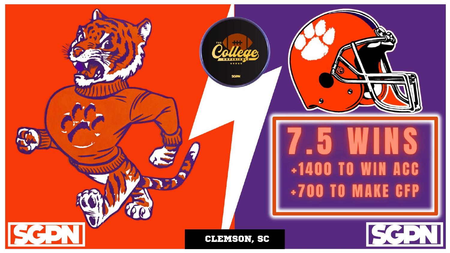 Clemson Tigers 2026 win total set at 7.5 with plus 1400 ACC and plus 700 College Football Playoff odds