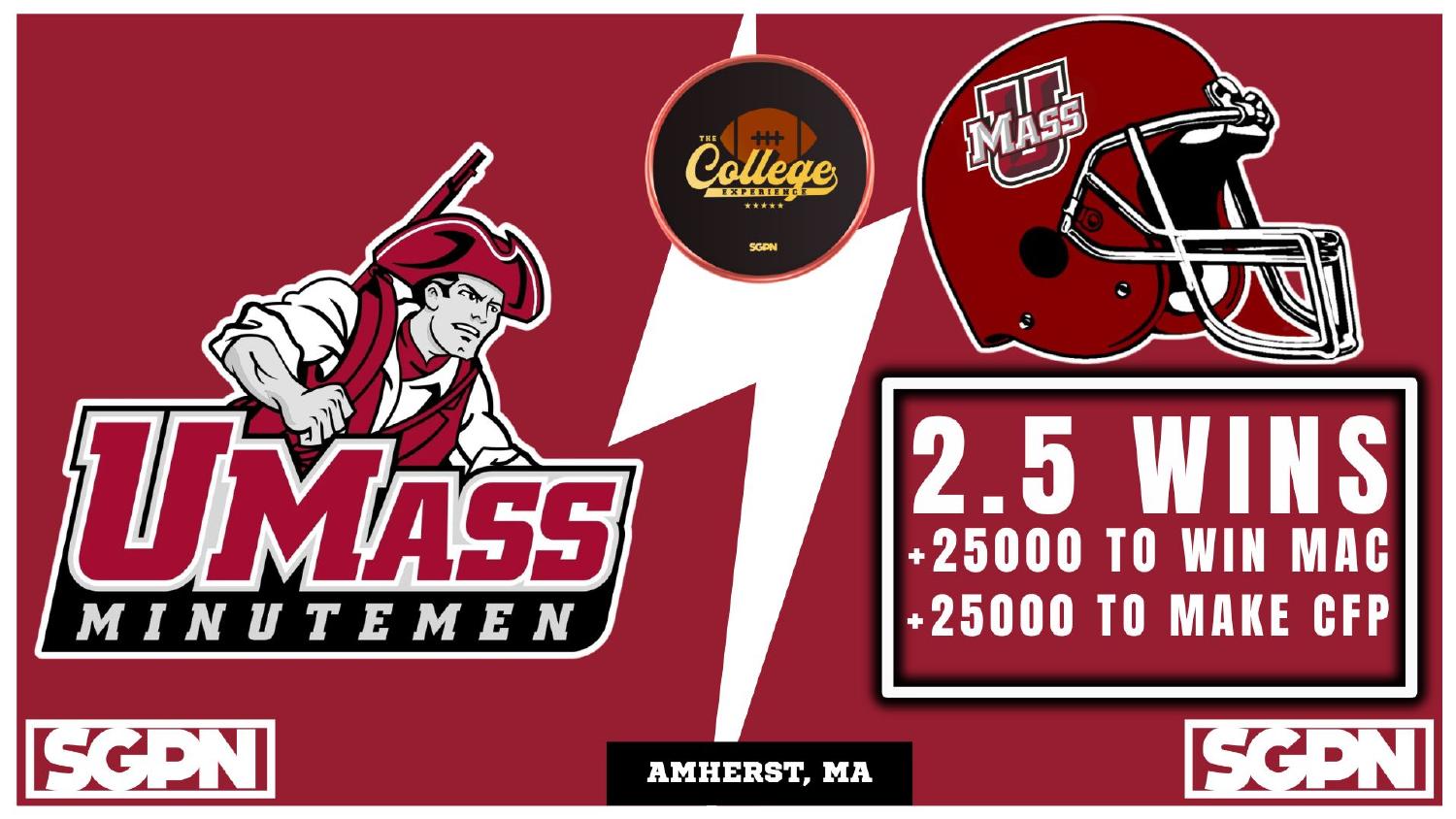 Umass Minutemen 2026 preview win total set at 2.5 with plus 25000 MAC and plus 25000 CFP odds