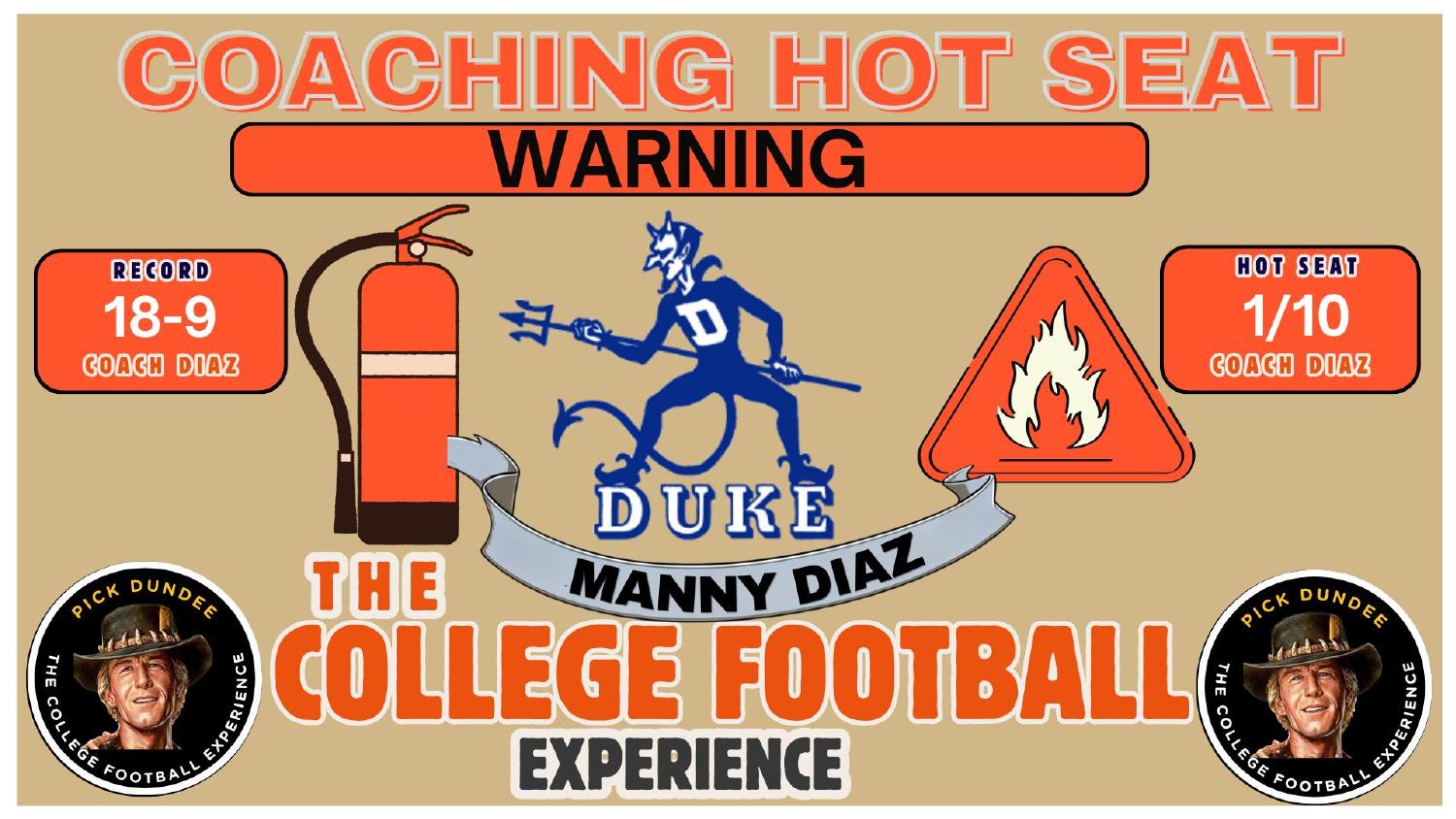 Manny Diaz Duke Blue Devils coaching hot seat rating 1 out of 10 with an 18-9 record in two seasons