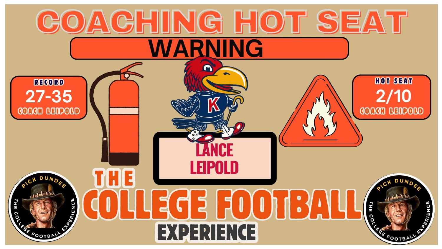 Lance Leipold Kansas Coaching Hot Seat Lance Leipold Kansas coaching hot seat rating 2 out of 10 on a 27-35 record