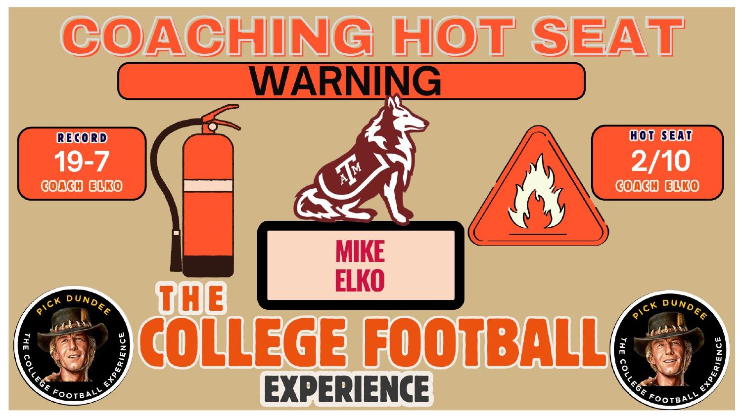 Mike Elko Texas A&M Coaching Hot Seat Mike Elko Texas A&M coaching hot seat rating 2 out of 10 with a 19-7 record in the Texas A&M Aggies 2026 preview