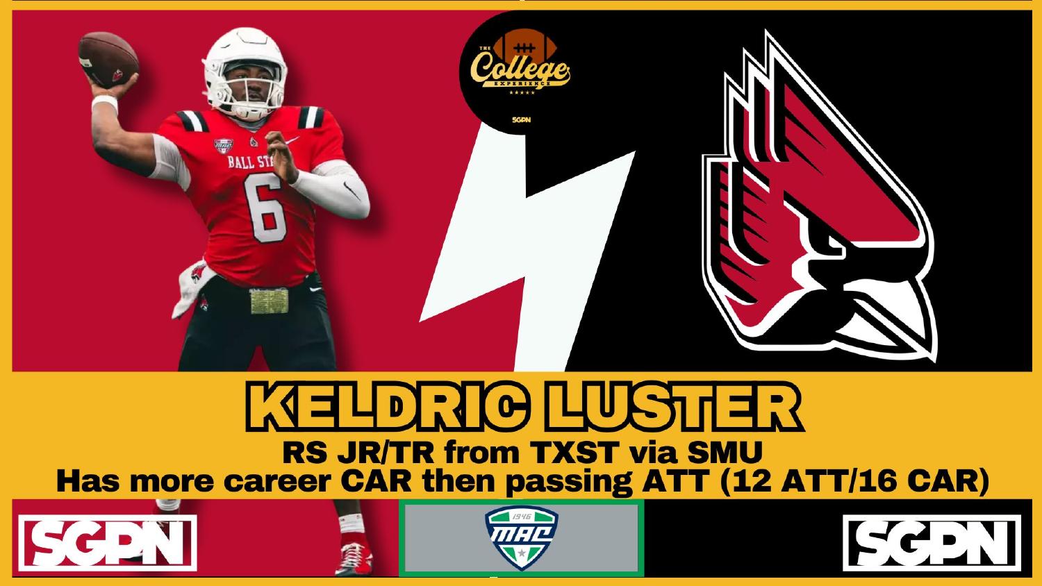 Ball State Cardinals quarterback Keldric Luster a Texas State transfer via SMU entering 2026