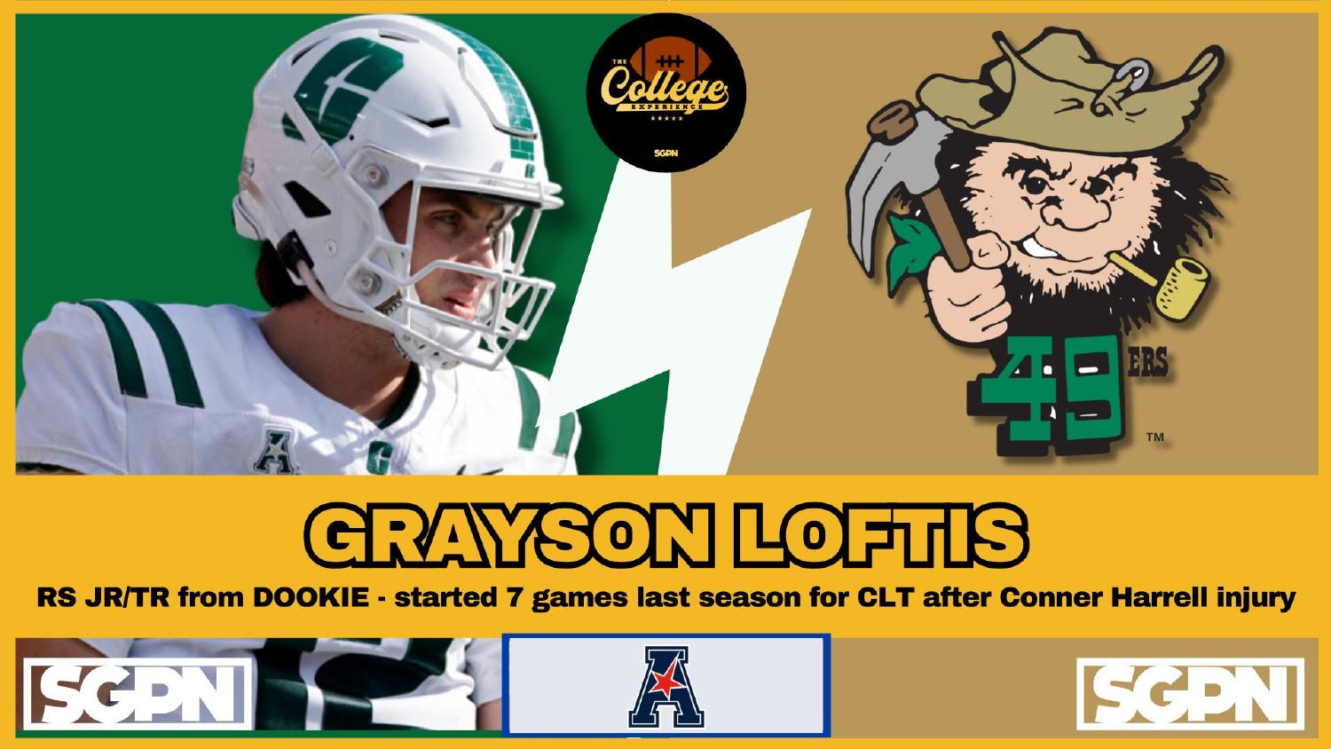 Grayson Loftis Charlotte 49ers quarterback started 7 games last season after Conner Harrell injury