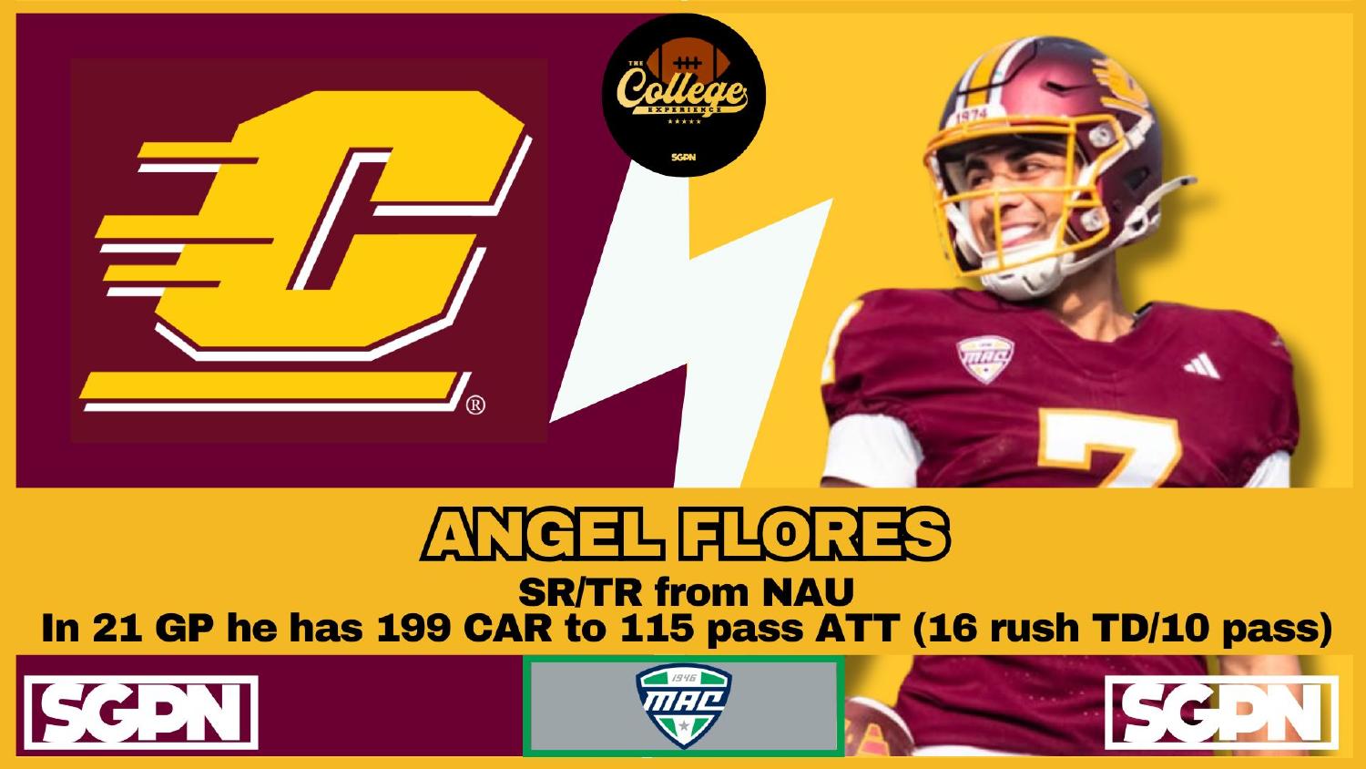 Angel Flores Central Michigan Chippewas quarterback transfer from NAU returning for his senior season