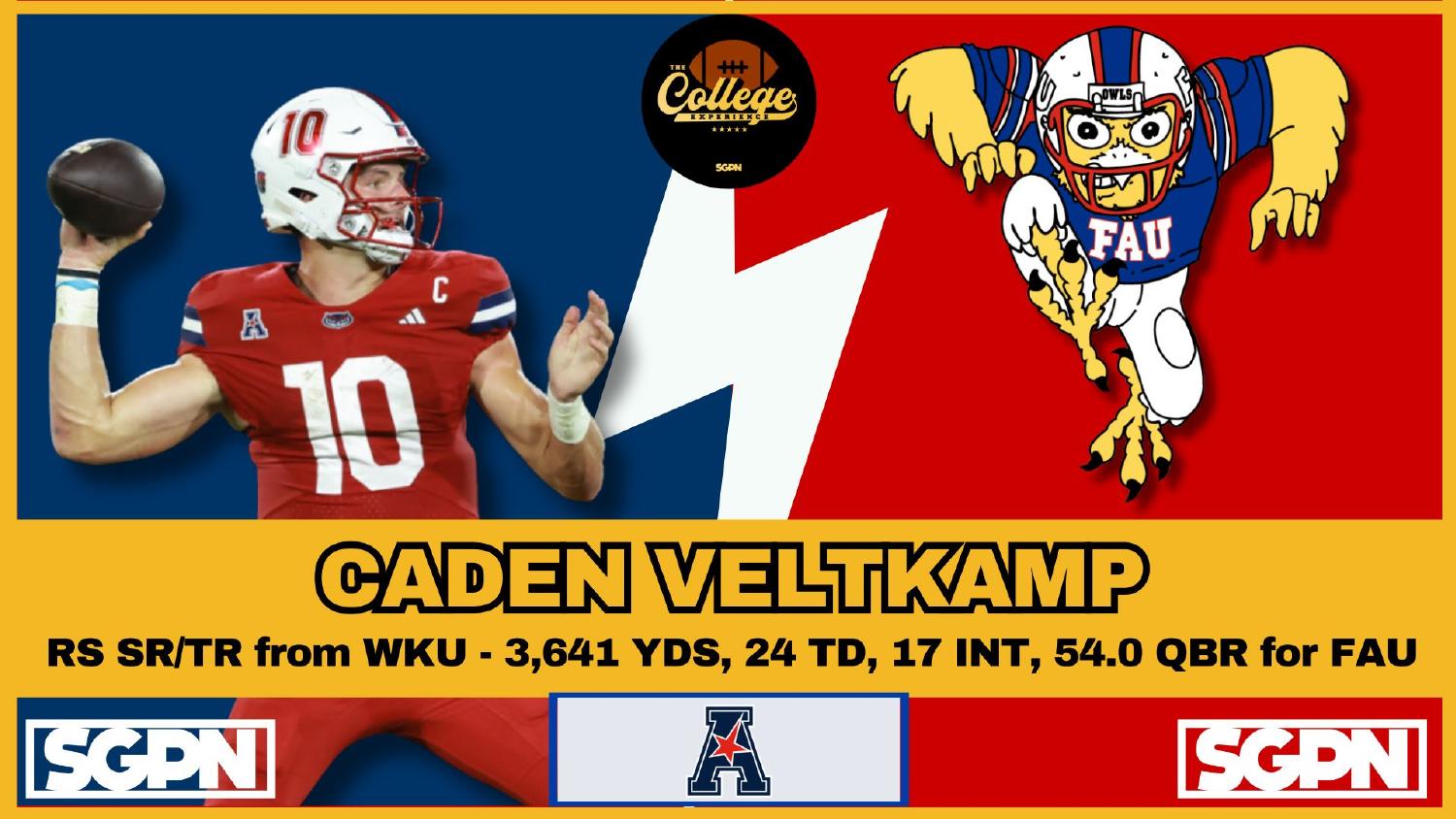 Caden Veltkamp Florida Atlantic Quarterback Caden Veltkamp Florida Atlantic Owls quarterback returning after 3641 yards and 24 touchdowns in 2025