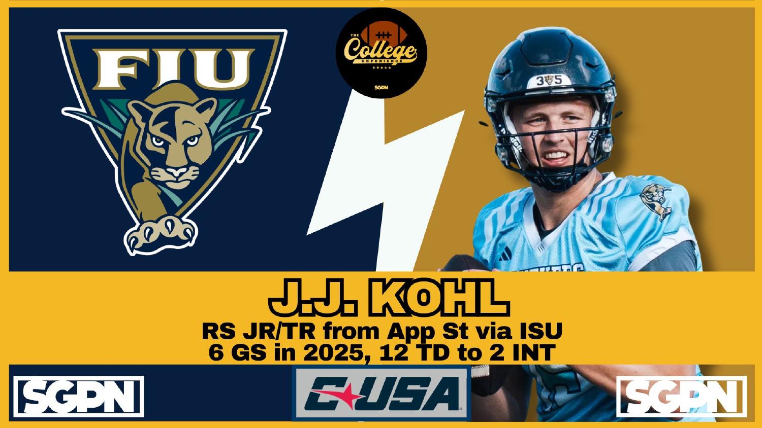J.J. Kohl Florida International Quarterback J.J. Kohl Florida International Panthers quarterback transfer from Appalachian State by way of Iowa State