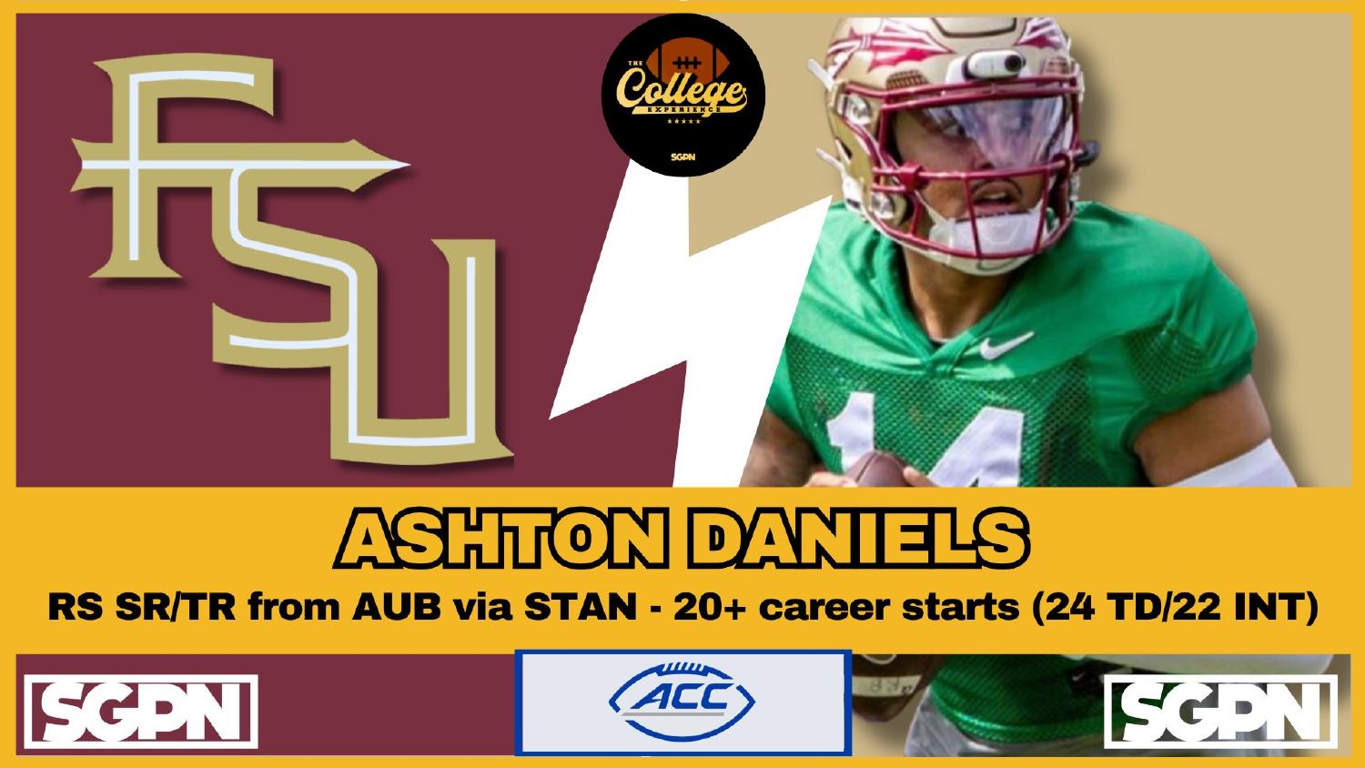 Ashton Daniels Florida State Seminoles quarterback with 20-plus career starts and a 24-touchdown, 22-interception line