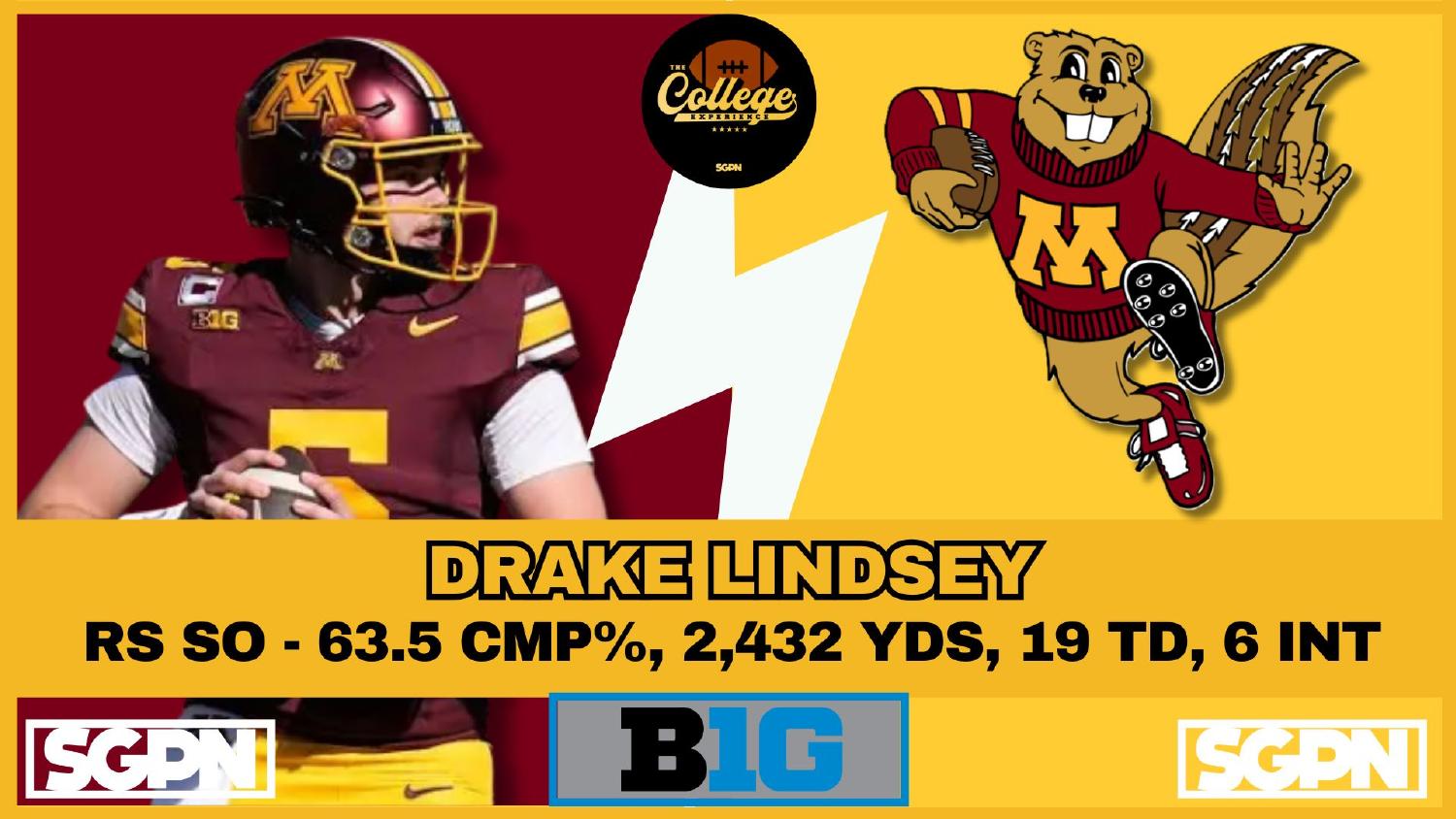 Drake Lindsey Minnesota Golden Gophers quarterback 2025 stats 63.5 completion percentage 2432 yards 19 touchdowns 6 interceptions