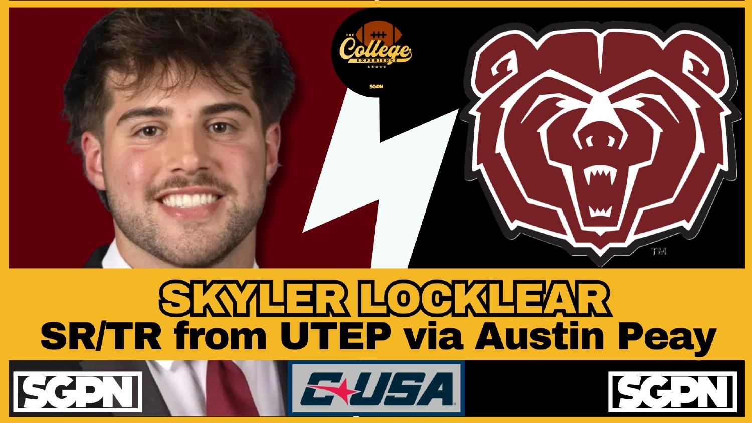 Skyler Locklear Missouri State Quarterback Skyler Locklear Missouri State quarterback transfer from UTEP in an open competition