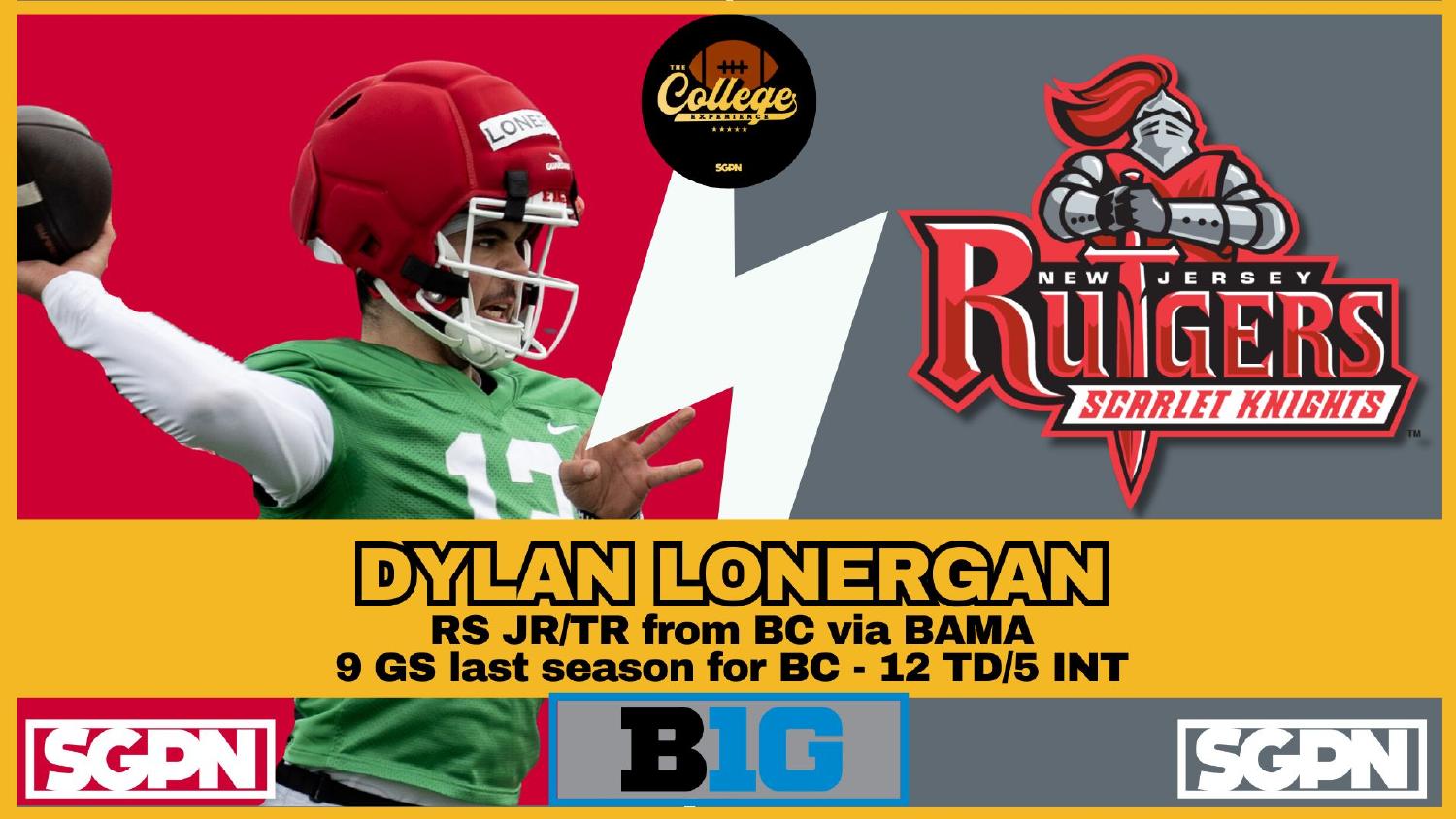 Dylan Lonergan Rutgers Quarterback Dylan Lonergan Rutgers quarterback transfer from Boston College with 12 touchdowns and 5 interceptions